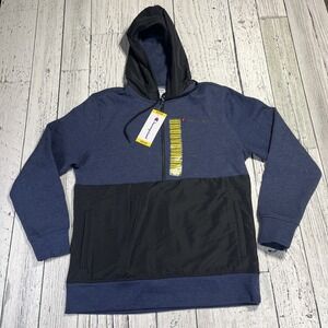 Champion Men's‎ Medium Fleece Woven-Mix Half Zip Two Tone Hoodie Navy
